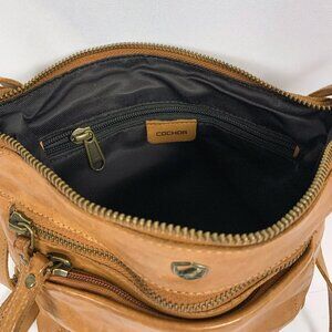 Cochoa Brown Faux Leather Cross Body lightweight Purse with 3 Zippers